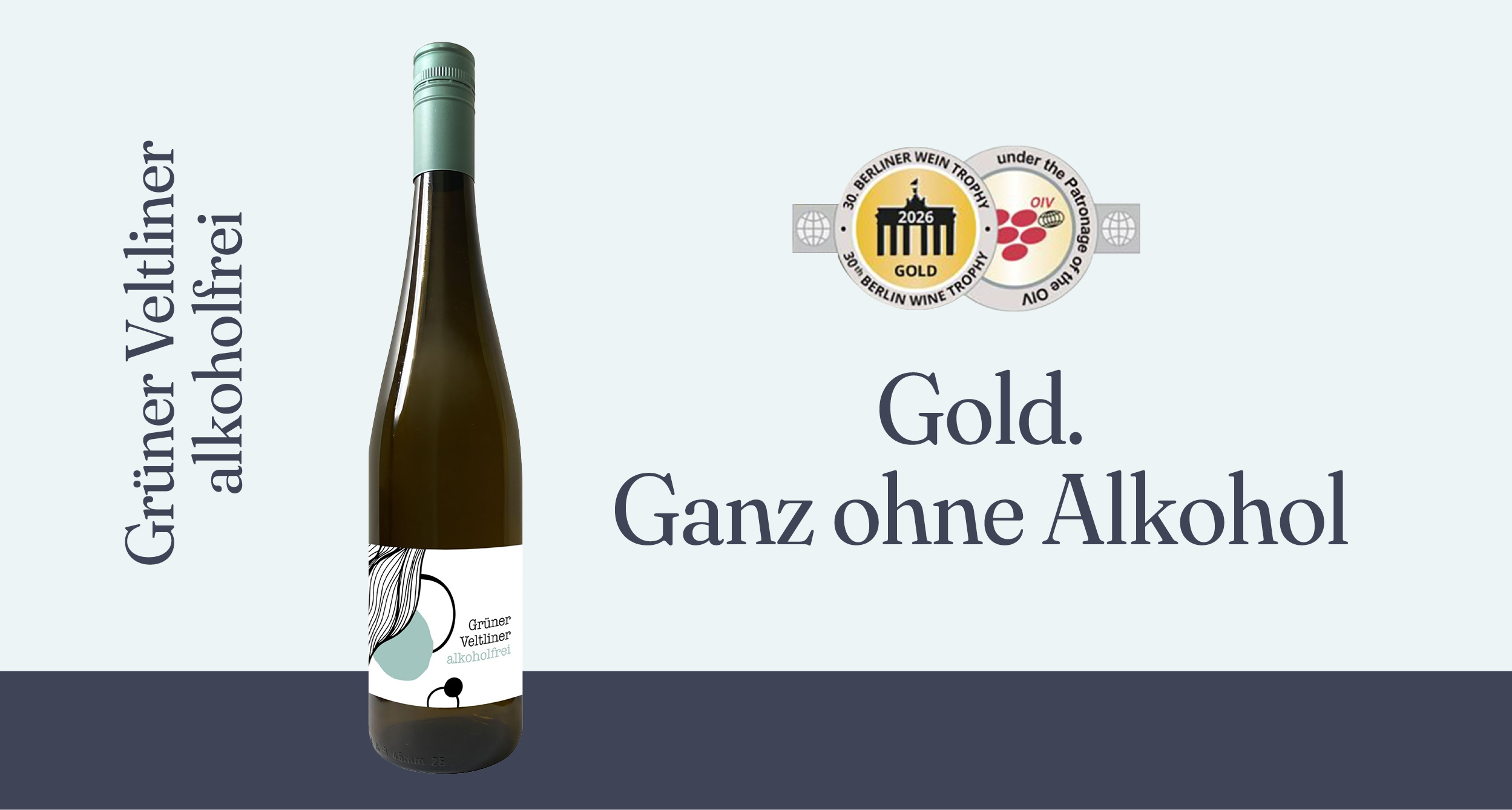Eine Flasche Grüner Veltliner alkoholfrei mit der Headline 